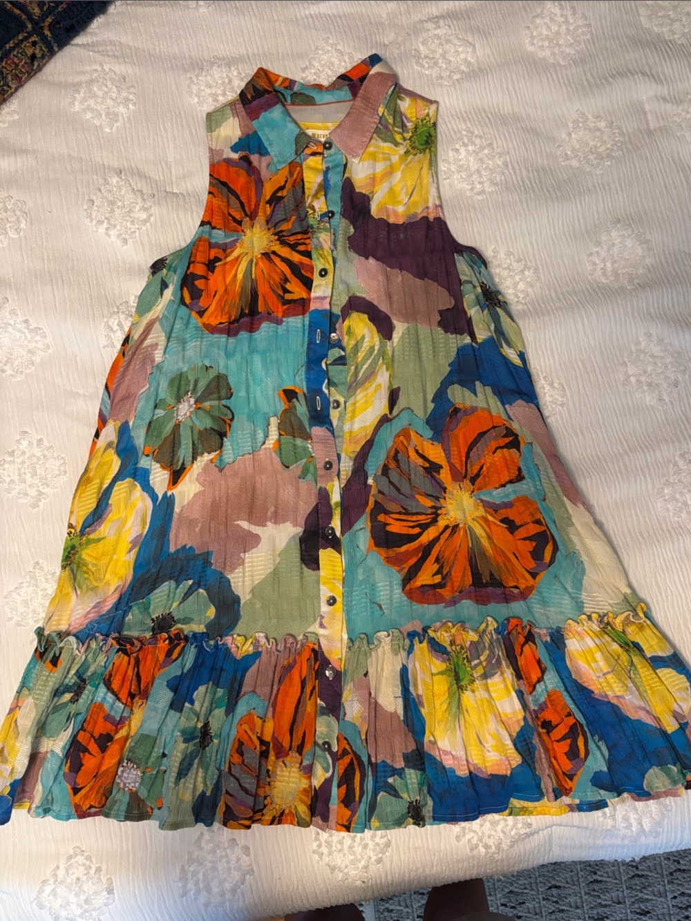Sleeveless Floral Ruffle Hem Kids Dress - Multicolor